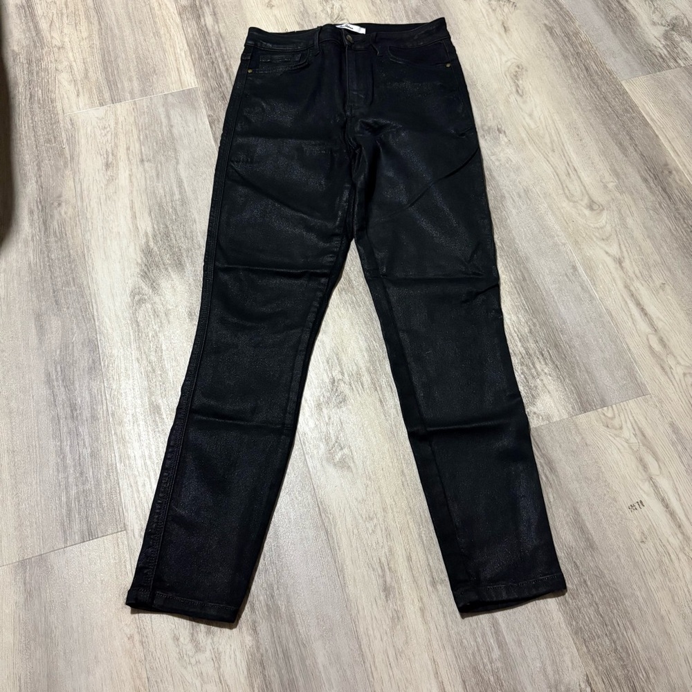 Sam Edelman The Stileto High Rise Black Skinny Anke Jeans Shimmer 28